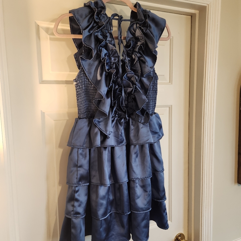 Karlie Clothes Satin Ruffle Smock Dress Large Party Cocktail Formal - Picture 7 of 9